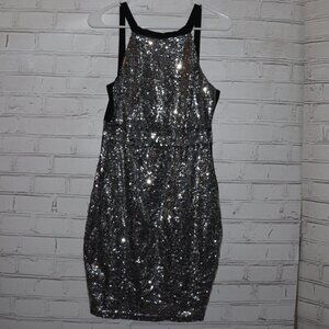 ✨ Silver Sequin Party Dress · Size Large · Super Stretchy · Sleeveless